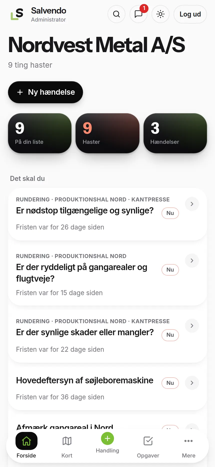 Salvendos forside med dagens opgaver på en telefon